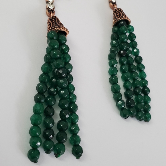 Emerald Diamond Simulants Dangle Party Prom Earrings - Picture 4 of 6